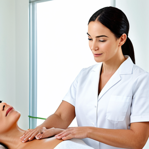 Home 23 **
"A professional esthetician in a bright, clean spa room, fully clothed in appropriate professional attire, listening attentively to a client describing their skincare concerns, safe for work, appropriate content, perfect anatomy, natural pose, well-formed hands, focus on the compassionate facial expression of the esthetician, modest clothing, professional."
**