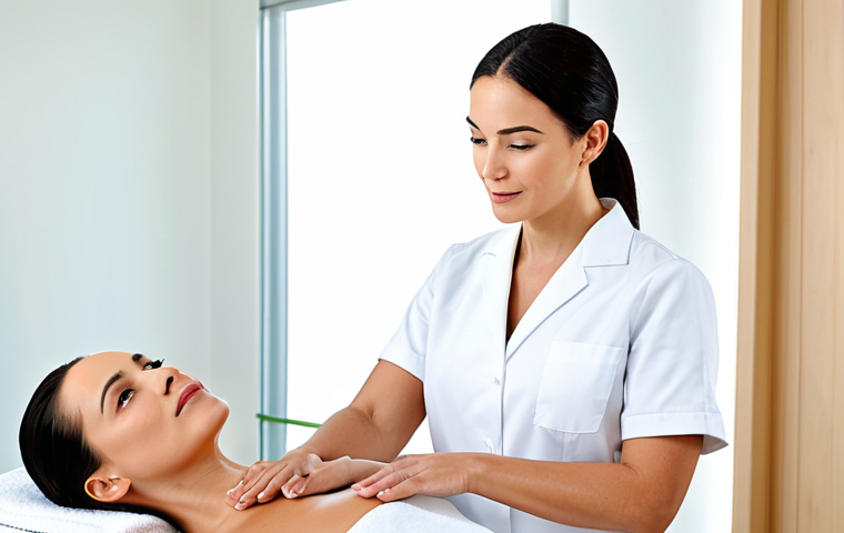 **
"A professional esthetician in a bright, clean spa room, fully clothed in appropriate professional attire, listening attentively to a client describing their skincare concerns, safe for work, appropriate content, perfect anatomy, natural pose, well-formed hands, focus on the compassionate facial expression of the esthetician, modest clothing, professional."
**