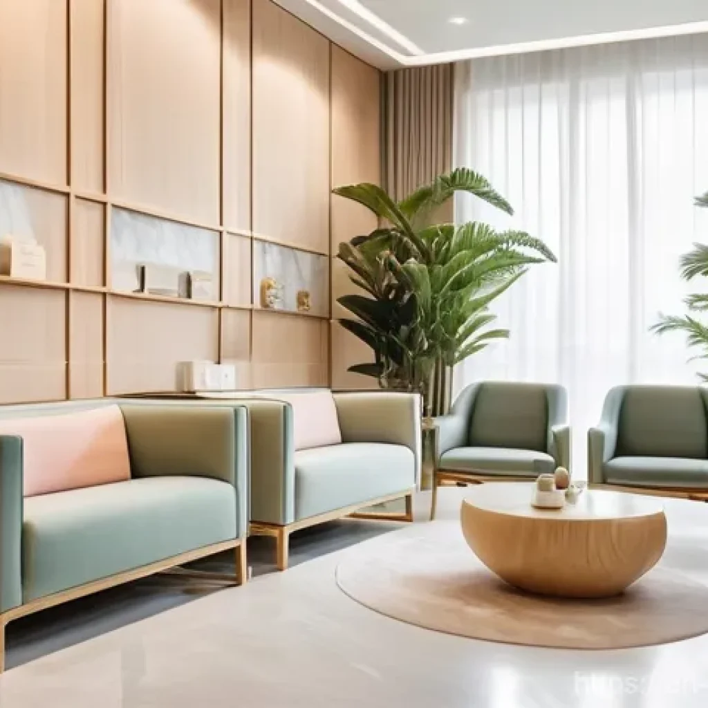 피부관리사의 클리닉 개업 준비 사례 - **Prompt:** A serene and impeccably designed reception area of a high-end skincare clinic. The space...