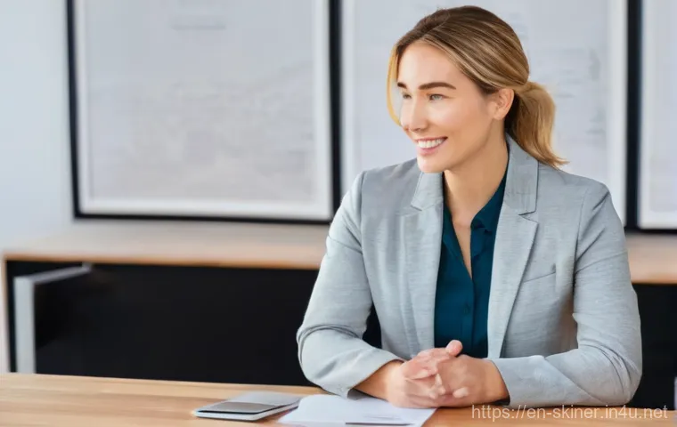 피부관리사로서의 자기계발 팁 - **Prompt:** A professional and confident female esthetician in her late 20s to early 30s, wearing cl...