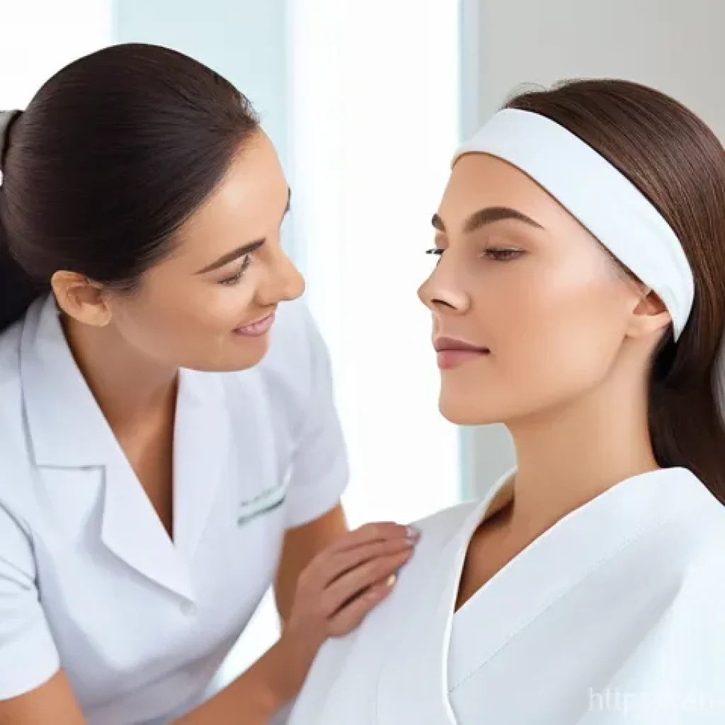 피부관리사의 경력개발 워크샵 참석 이유 - **Prompt:** A focused female aesthetician, in her late 20s to early 30s, wearing a crisp, short-slee...