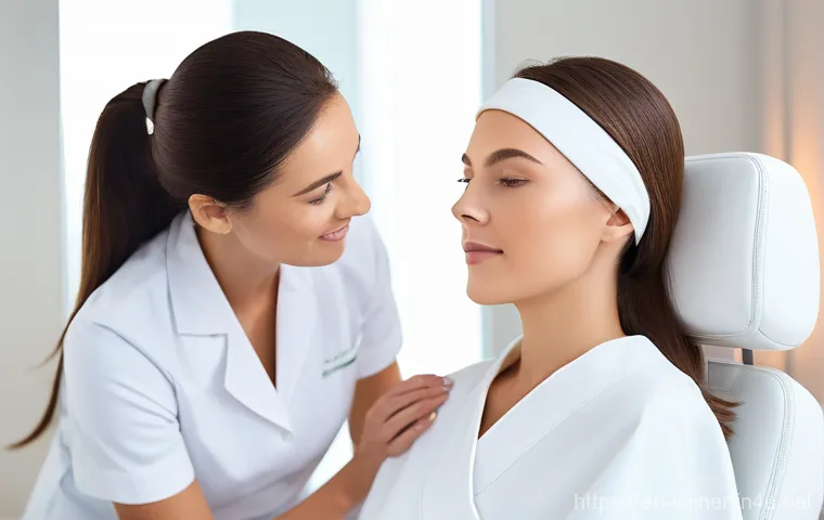 피부관리사의 경력개발 워크샵 참석 이유 - **Prompt:** A focused female aesthetician, in her late 20s to early 30s, wearing a crisp, short-slee...