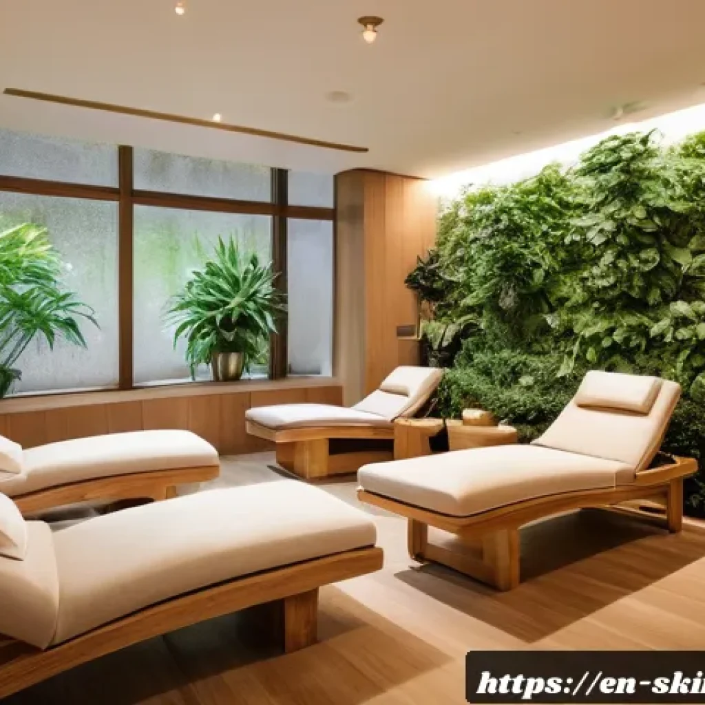 피부관리사로서의 클리닉 환경 조성 팁 - A serene spa waiting room featuring soft, warm adjustable LED lighting and dimmable lamps casting a ...
