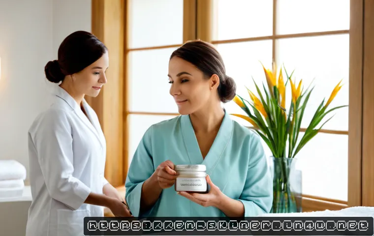 Home 17 피부관리사의 자격증 활용 방법 - Photorealistic beauty therapist providing a gentle facial skincare consultation to an adult client i...