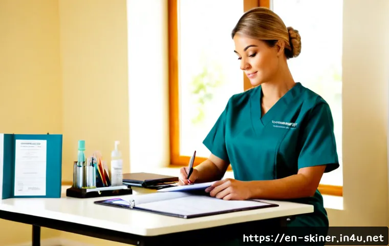 Home 17 피부관리사 국가자격증 응시 자격 - Photorealistic career eligibility concept for a skincare therapist certification, confident adult wo...